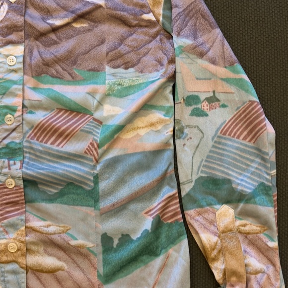 Vintage 70s Mountain Prairie Landscape Long Sleeve Button Up Shirt - Picture 5 of 13